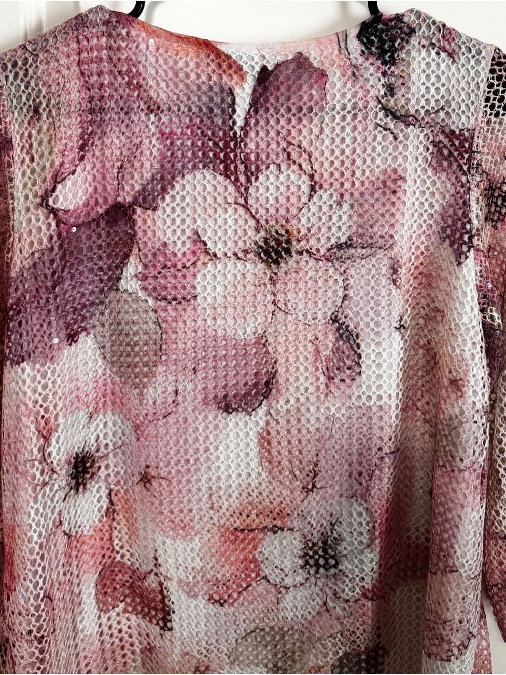 Alfred Dunner Floral Lace Mesh Sequin Blouse Pink Mauve Size S - Picture 9 of 11